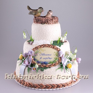 Свадебный торт  на заказ "Весна в сердце" 1700руб/кг + 2000руб фигурки